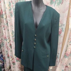 ALBERT NIPON WOMEN’S SKIRT SUIT Size 8 VINTAGE SILK WOOL BLEND GREEN NWT